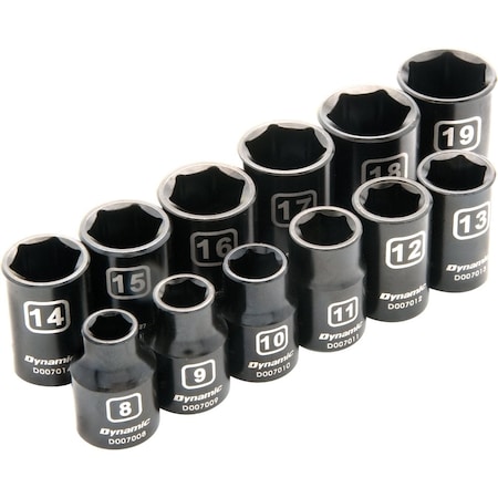 Dynamic Tools 3/8" Dr 12Pcs 6 Point Metric, Std Impact Socket Set, 8mm - 19mm D010022